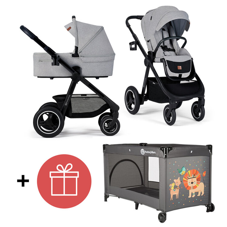 KINDERKRAFT Kočárek Everyday 2v1 Light Grey + PETITE&MARS Postýlka cestovní Koot - Lion Grey ZDARMA Kinderkraft