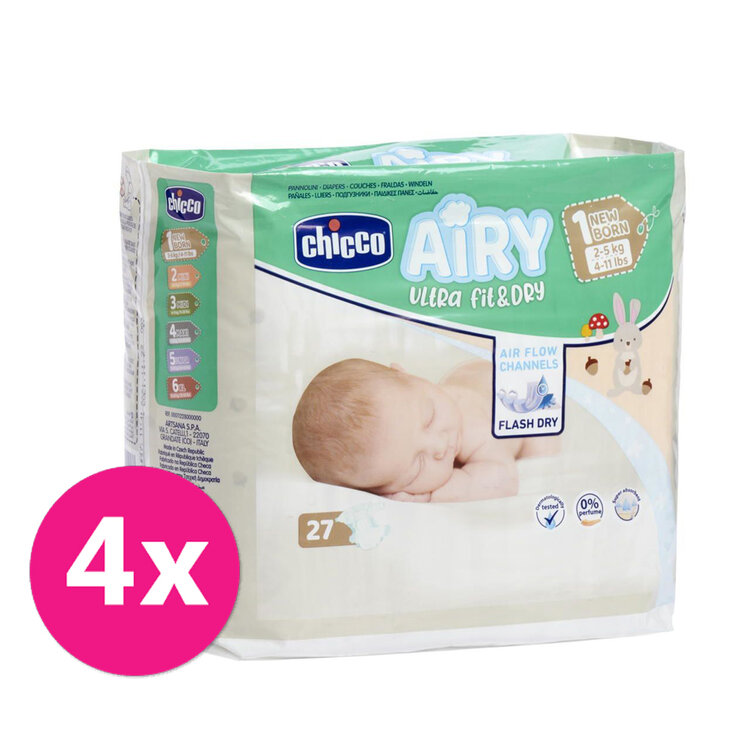CHICCO Airy Pleny jednorázové 1 Newborn (2-5 kg) 108 ks - Měsíční zásoba Chicco