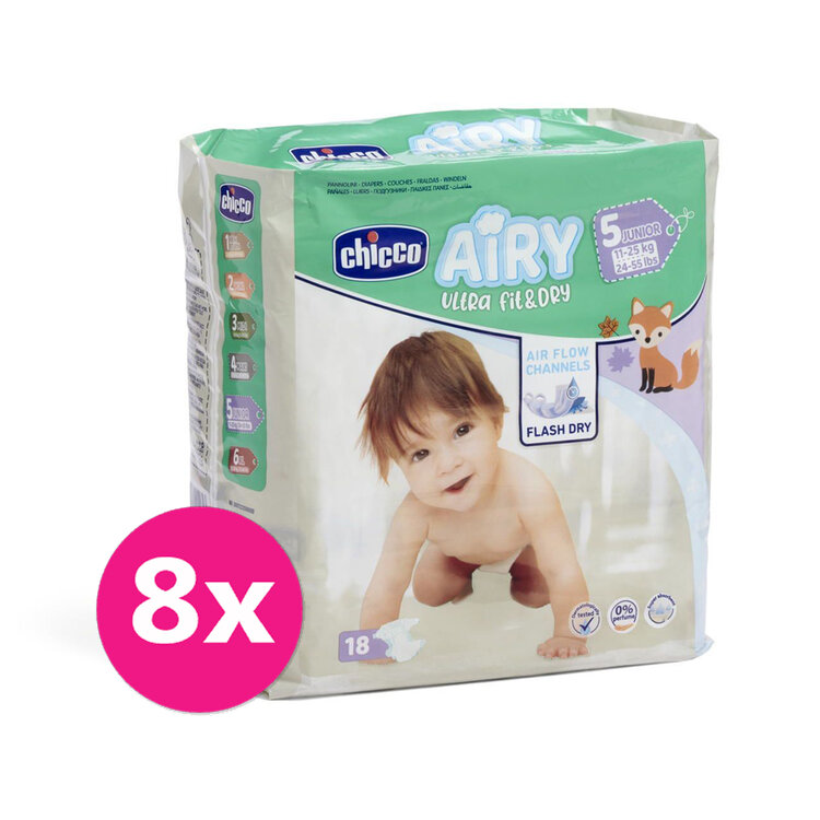 CHICCO Airy Pleny jednorázové 5 Junior (11-25 kg) 144 ks - Měsíční zásoba Chicco