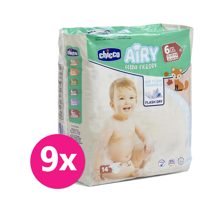 CHICCO Airy Pleny jednorázové 6 Extra Large (15-30 kg) 126 ks - Měsíční zásoba Chicco