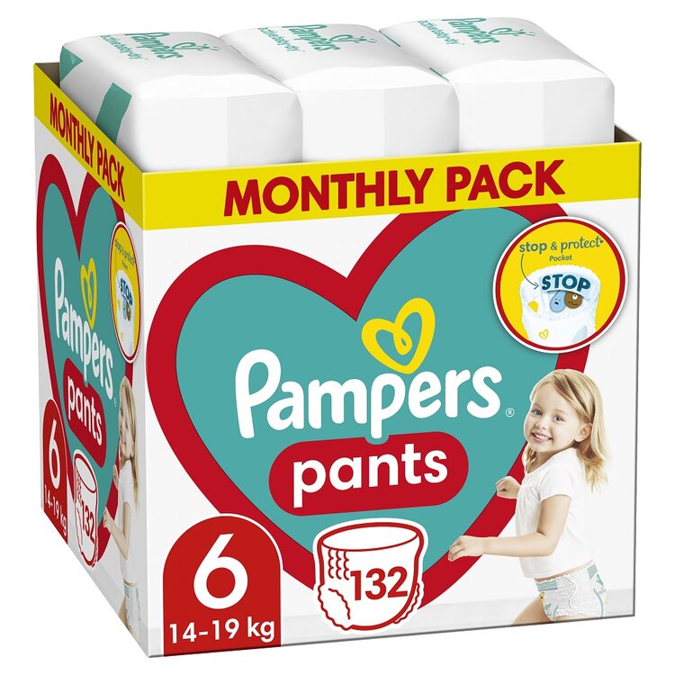 PAMPERS Activ Baby-Dry Pants Kalhotky plenkové jednorázové 6 (15+ kg) 132 ks - MĚSÍČNÍ ZÁSOBA Pampers