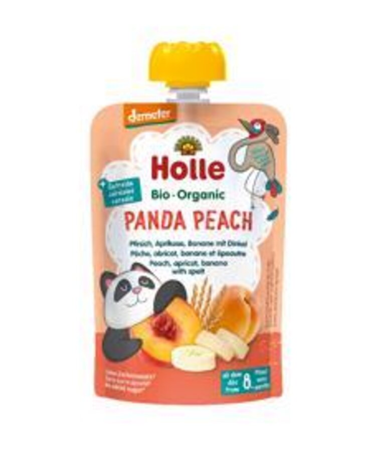 HOLLE Panda Peach Bio pyré broskev merunka banán špalda 100 g (8+) Holle