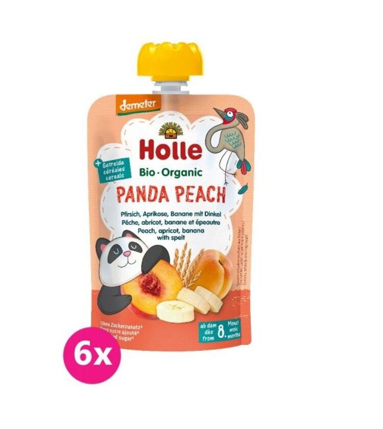 6x HOLLE Panda Peach Bio pyré broskev merunka banán špalda 100 g (8+) Holle