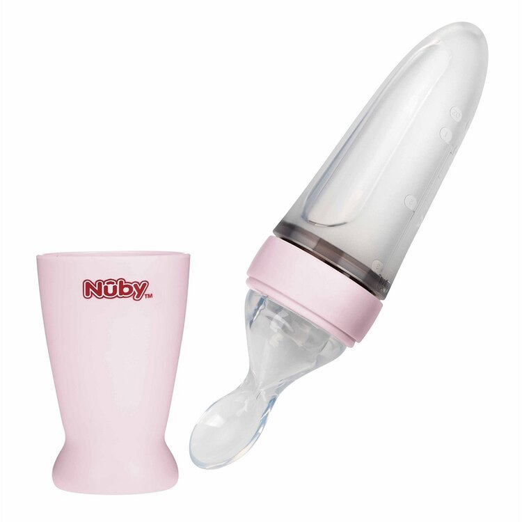 NUBY Krmítko silikonové 90 ml 3m + růžové Nuby