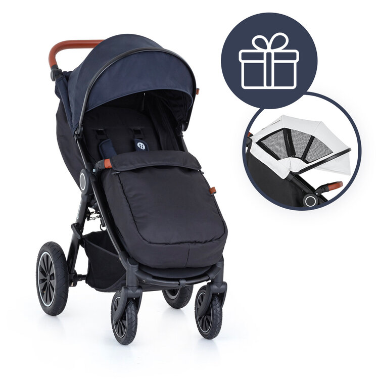 PETITE&MARS Kočárek Street+ Air Oak Anthracite Blue Complete + stříška letní Street+ Summer Silver Petite&Mars