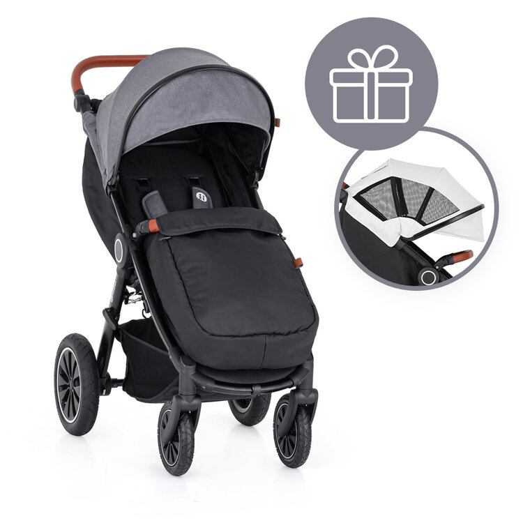 PETITE&MARS Kočárek Street+ Air Oak Ultimate Grey Complete + stříška letní na Street+ Summer Silver Petite&Mars