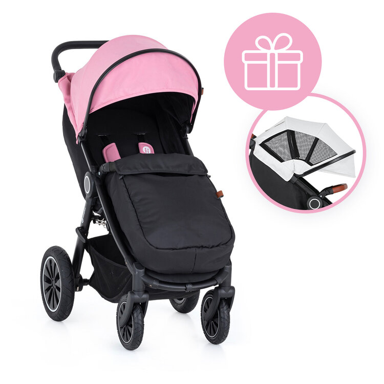 PETITE&MARS Kočárek Street+ Air Black Rose Pink Complete + stříška letní na Street+ Summer Silver Petite&Mars
