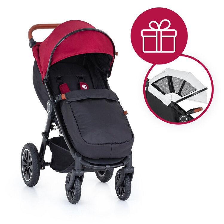 PETITE&MARS Kočárek Street+ Air Oak Deep Ruby Complete + stříška letní na Street+ Summer Silver Petite&Mars