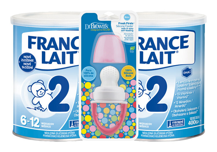 FRANCE LAIT 2 Duo + Dr.Browns FreshFirst dudlík ke krmení šedý TF007 France Lait