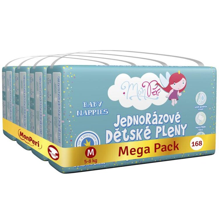 MONPERI Klasik Pleny jednorázové M (5-8 kg) 168 ks - Mega Pack Monperi