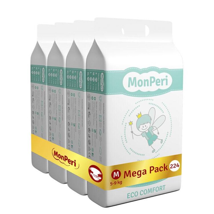 MONPERI Eco Comfort Pleny jednorázové M (5-9 kg) 224 ks - Mega Pack Monperi