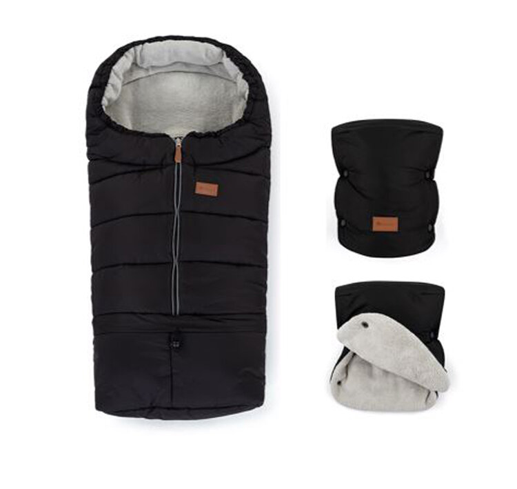 PETITE&MARS Set zimný fusak Jibot 3v1 + rukavice na kočárek Jasie Ink Black Petite&Mars