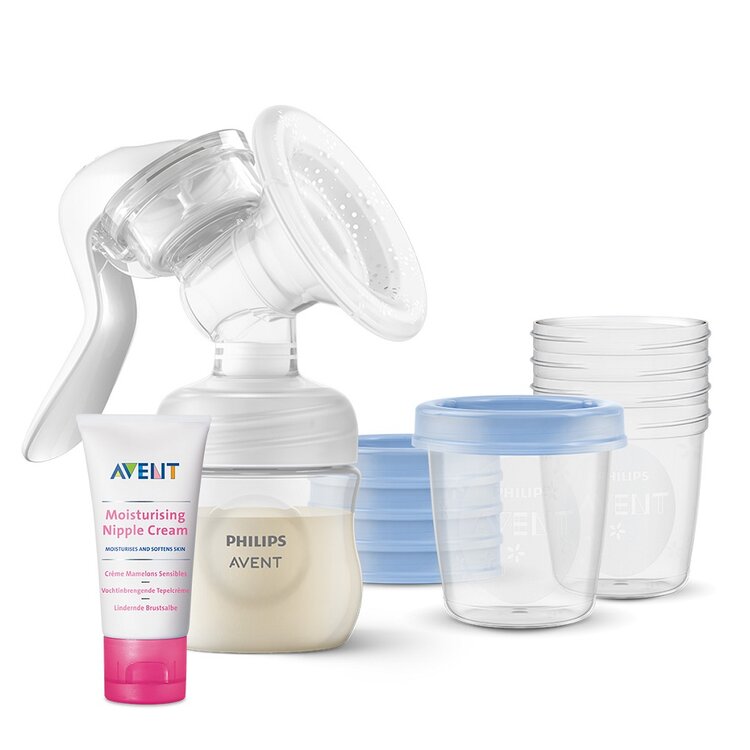 Philips AVENT Odsávačka mateřského mléka manuální + VIA 180 ml 5 ks + Krém na bradavky 30 ml Philips Avent