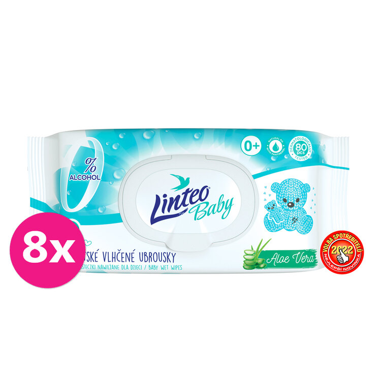 8x LINTEO BABY Vlhčené ubrousky s aloe vera (80 ks) LINTEOBABY