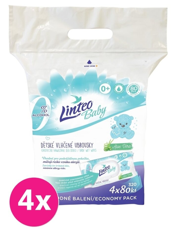 4x LINTEO BABY Vlhčené ubrousky s aloe vera (4x 80 ks) LINTEOBABY