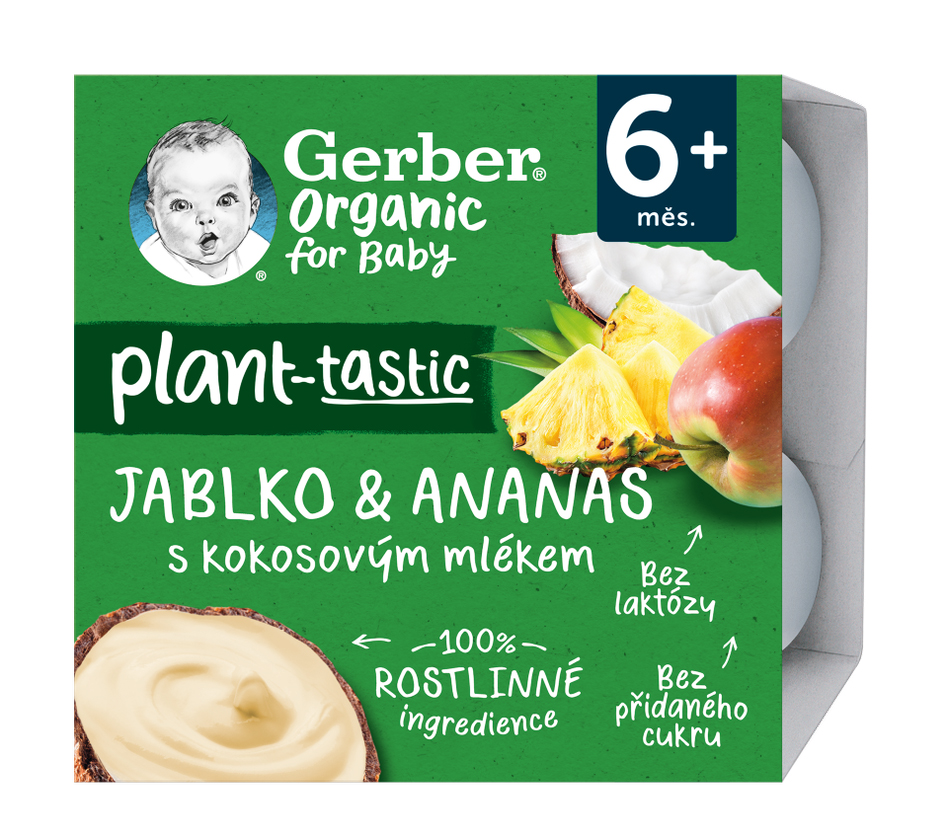 6x GERBER Organic 100% Dezert rostlinný jablko a ananas s kokosovým mlékem 4 x 90 g​ GERBER