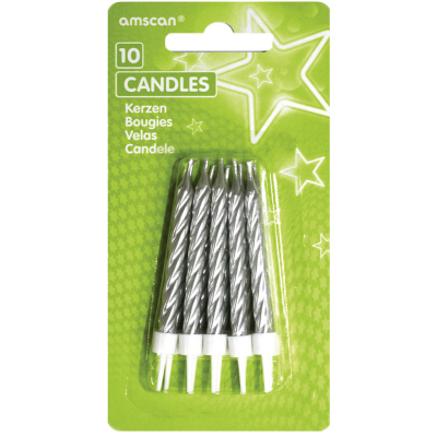 Svíčky dortové 10 ks silver s glitry 6
