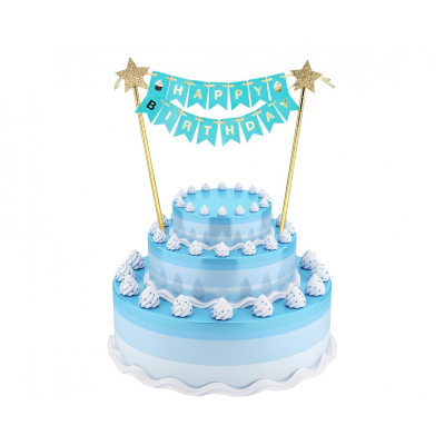 Zápich Happy Birthday modré vlaječky 25 cm ALBI ALBI