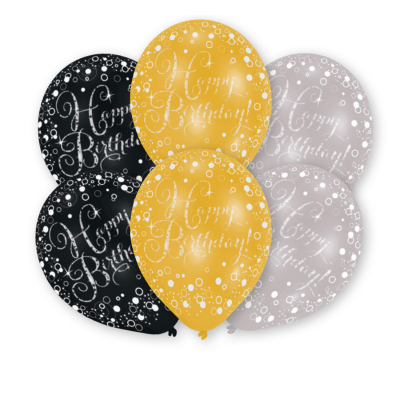 Balónky latexové Happy Birthday černé/zlaté/stříbrné 6 ks ALBI ALBI