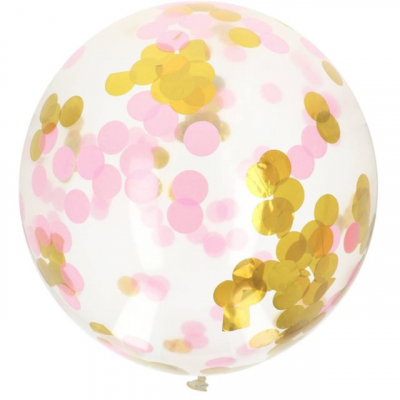 Balónek latexový s konfetami růžové/zlaté 1 ks