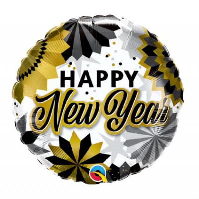Balónek fóliový Happy New Year černá