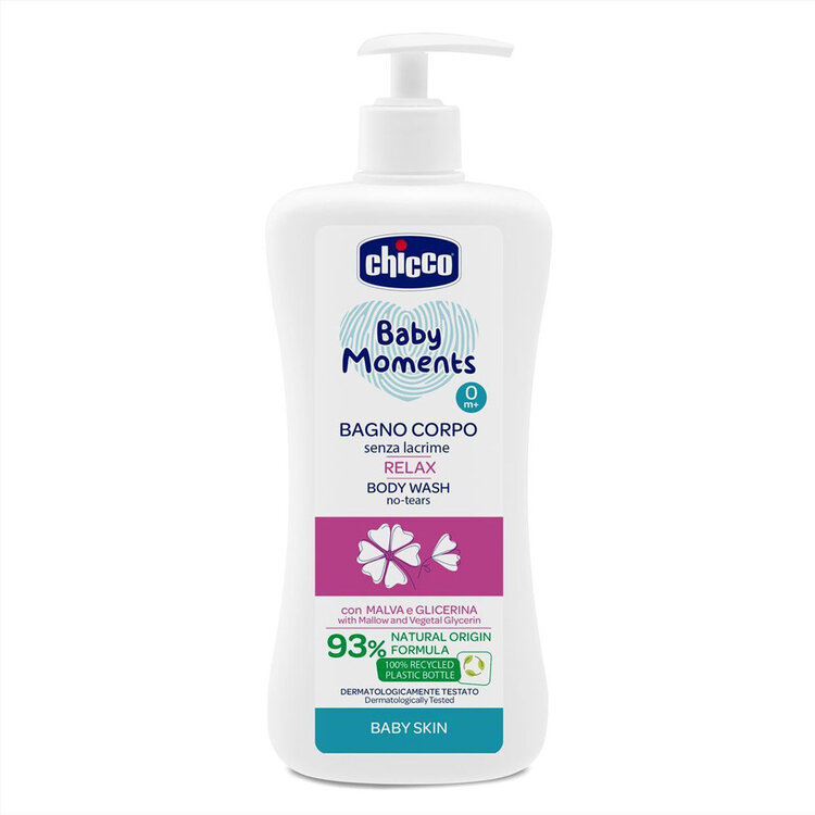 CHICCO Šampon na tělo s dávkovačem Baby Moments Relax 93% přírodních složek 500 ml Chicco