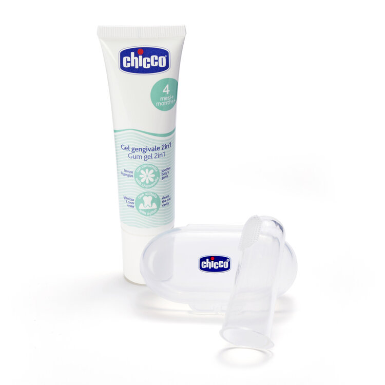 CHICCO Set zubní uklidňující gel a kartáček na prst s pouzdrem 4m+ Chicco