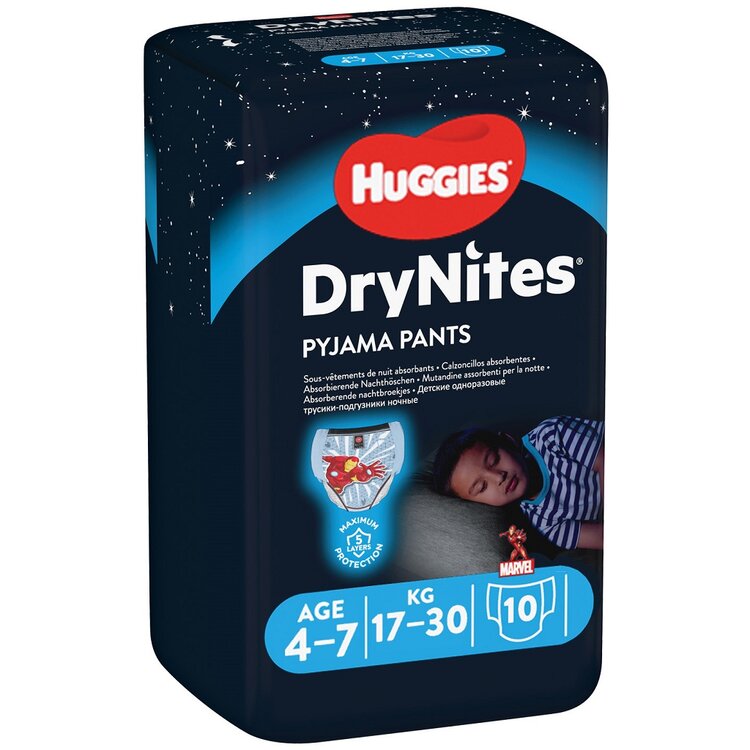 HUGGIES DryNites Kalhotky plenkové jednorázové pro chlapce 4-7 let (17-30 kg) 10 ks Huggies