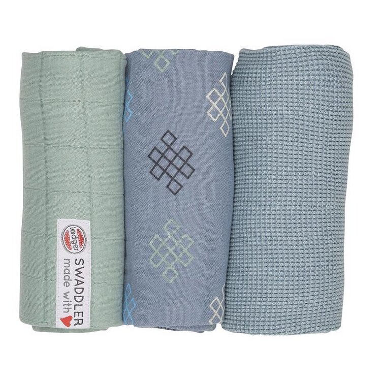 LODGER Plenky Swaddler Empire Knot 3 ks Eau Blu 70 x 70 cm Lodger