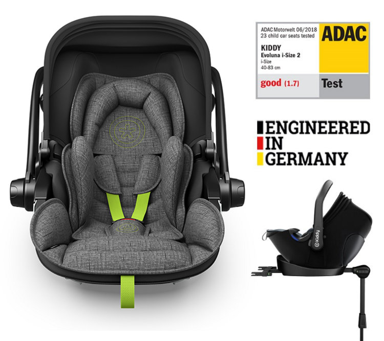 KIDDY Autosedačka Evoluna i-size 2 + Isofix základna 40-83cm Stone Grey Mel.-Flash Green BZP Kiddy