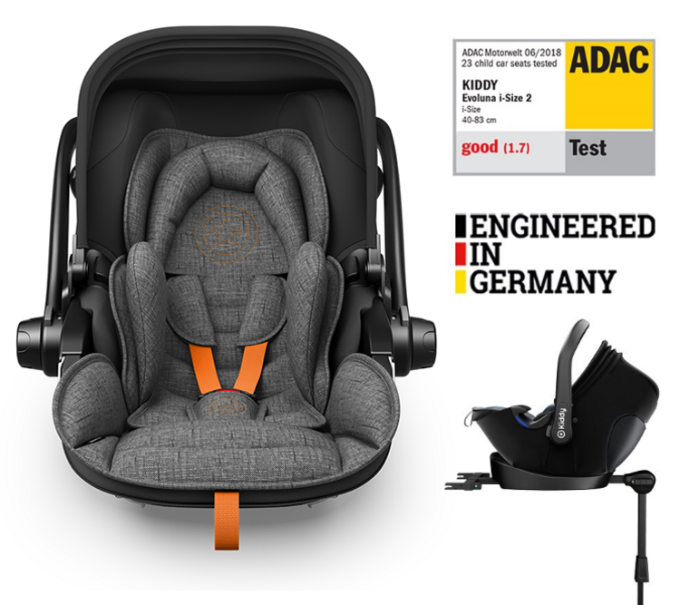 KIDDY Autosedačka Evoluna i-size 2 + Isofix základna 40-83cm Stone Grey Mel.-Solar Orange BZP Kiddy