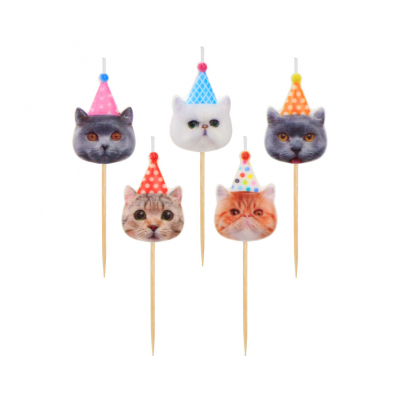 Svíčky dortové 5 ks kočky s čepičkami Albi Albi