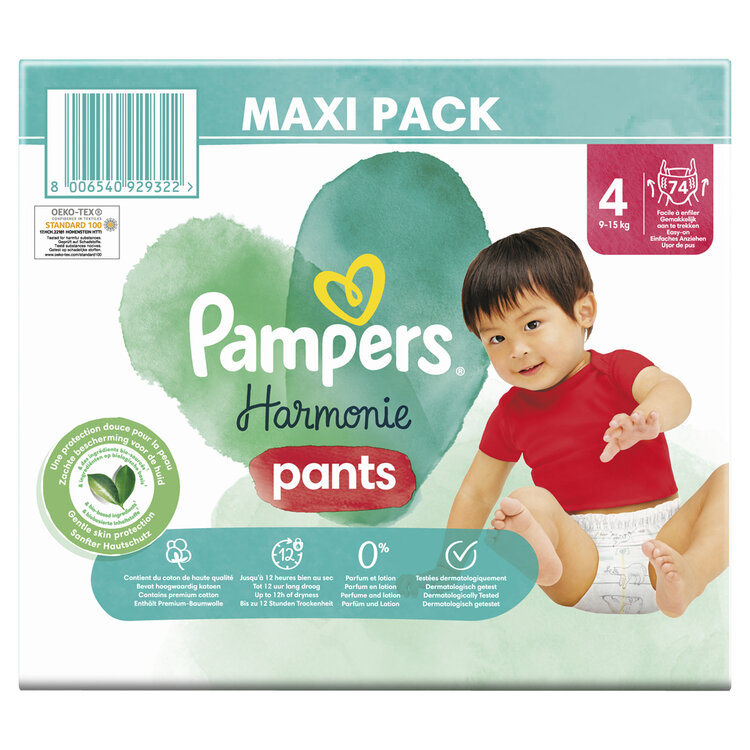 PAMPERS Kalhotky plenkové Harmonie Pants vel. 4 (74 ks) 9-15 kg Pampers