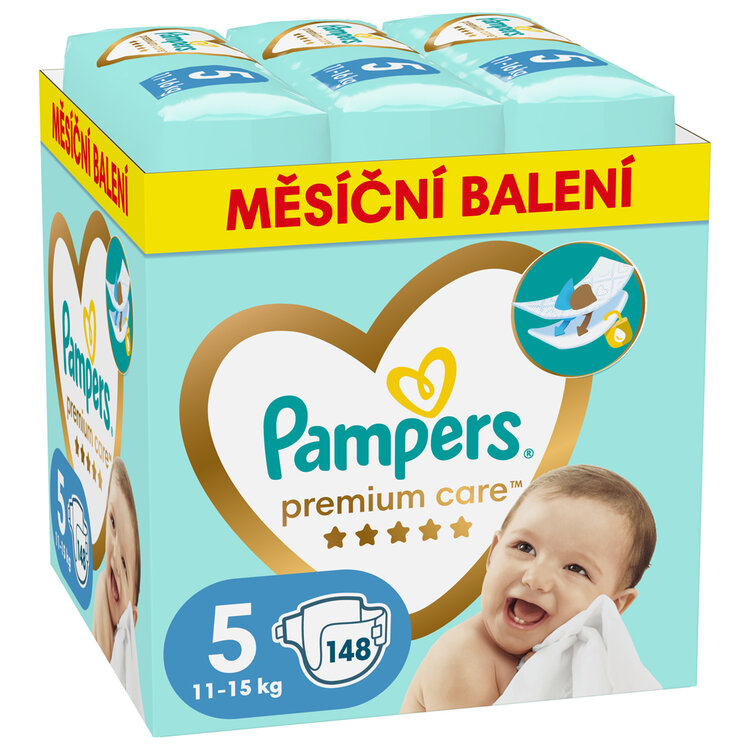 PAMPERS Pleny jednorázové Premium Care vel. 5 (148 ks) 11-16 kg - měsíční balení Pampers