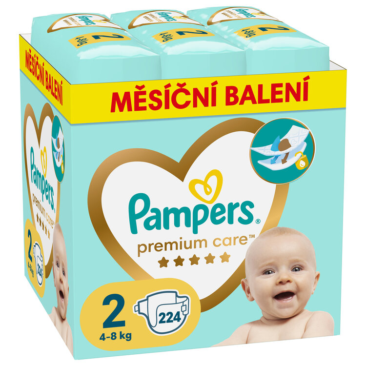 PAMPERS Pleny jednorázové Premium Care vel. 2 (224 ks) 4-8 kg - měsíční balení Pampers