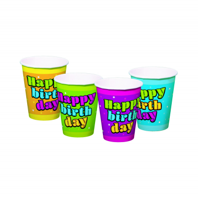 Kelímky Happy Birthday neon 8 ks Albi Albi