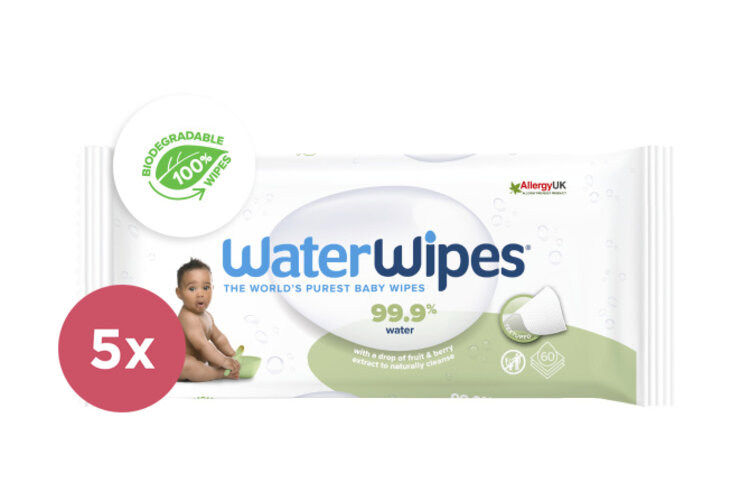 5x WATERWIPES Vlhčené obrousky bez obsahu plastů Soapberry 60 ks ( 300 ks ) Waterwipes