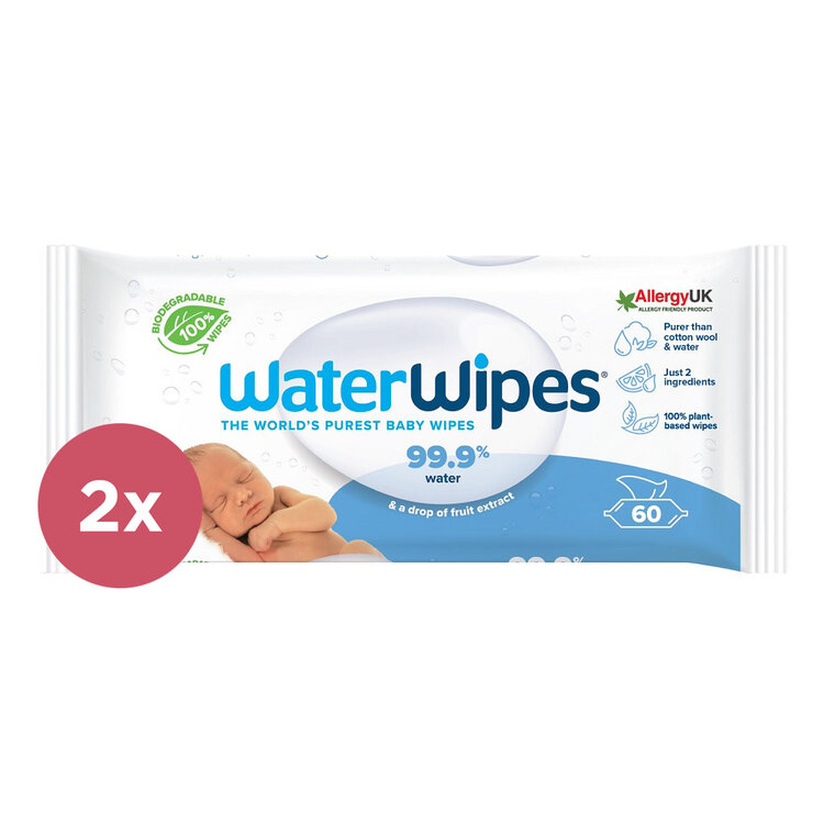 2x WATERWIPES Vlhčené obrousky bez obsahu plastů 60 ks (120 ks ) Waterwipes