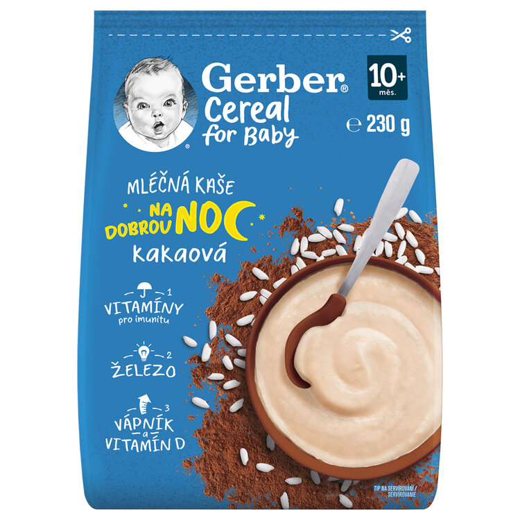 GERBER Kaše mléčná cereal kakaová Dobrou noc 230 g GERBER