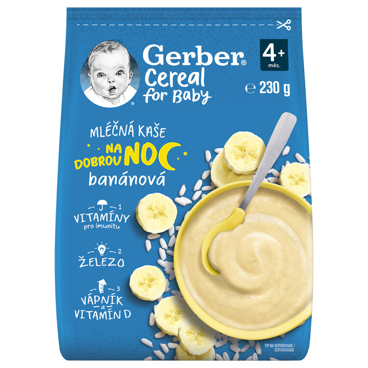 GERBER Kaše mléčná cereal banánová Dobrou noc 230 g GERBER