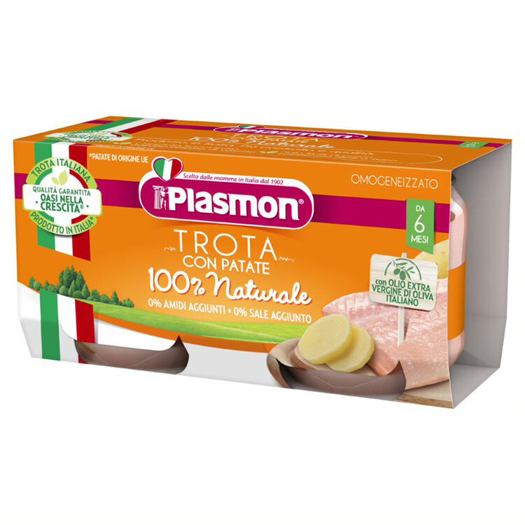 PLASMON bezlepkový zeleninový se pstruhem a bramborami 2 x 80 g 6m+ Plasmon