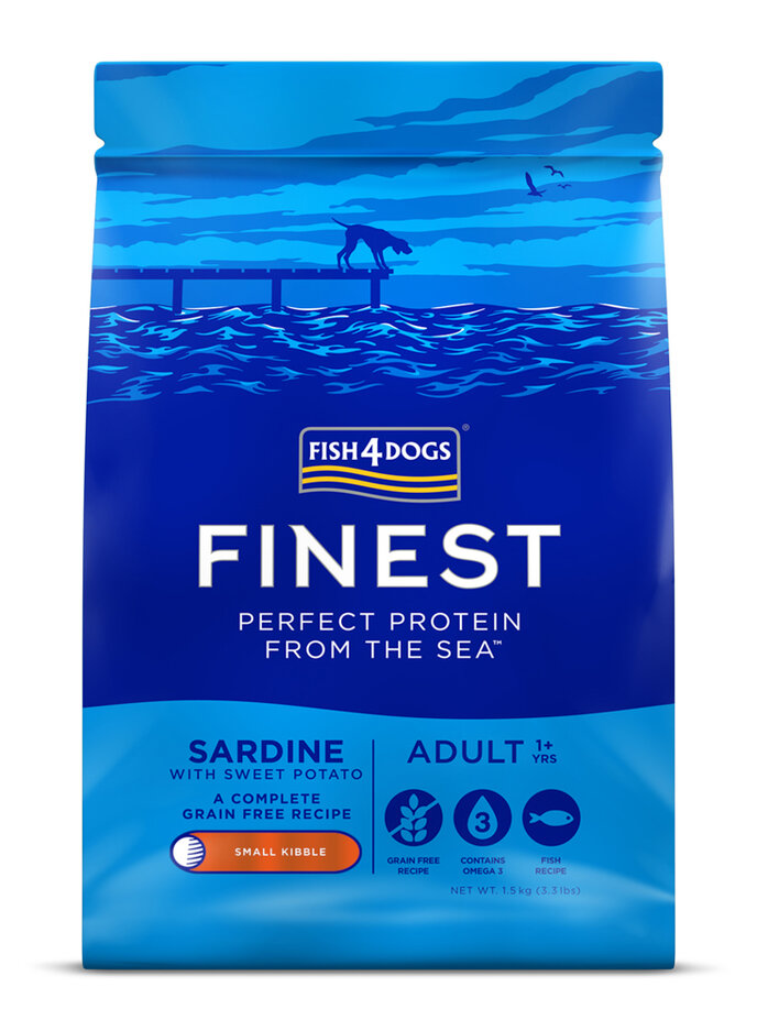 FISH4DOGS Granule malé pro dospělé psy Finest sardinka se sladkými bramborami 1