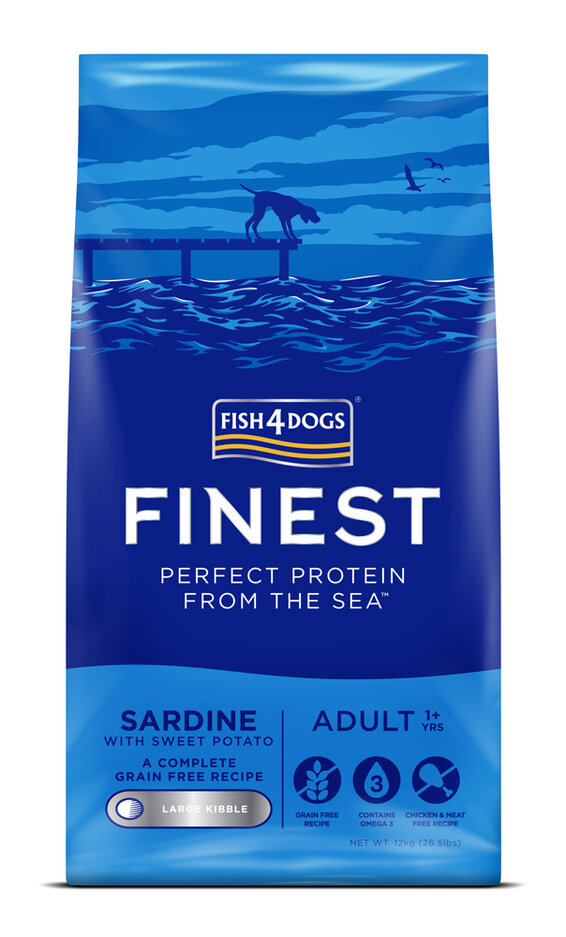 FISH4DOGS Granule velké pro dospělé psy Finest sardinka se sladkými bramborami 12kg