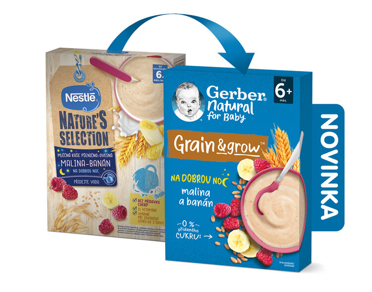 GERBER Natural mléčná kaše pšenično-ovesná malina a banán 220 g GERBER