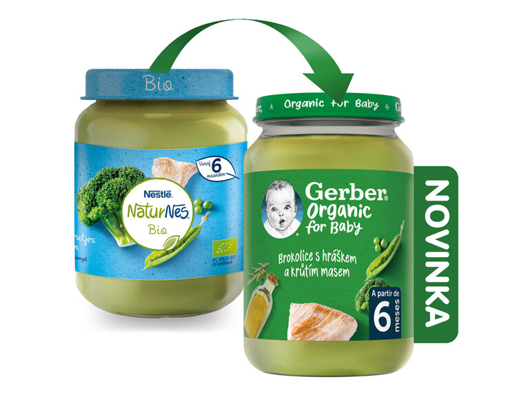 Gerber brokolice s hráškem a krutím masem 190 g GERBER