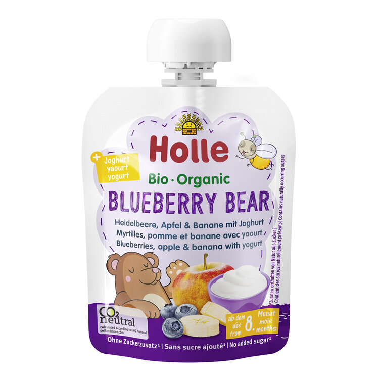 HOLLE BIO Blueberry bear - dětské ovocné pyré s jogurtem Holle