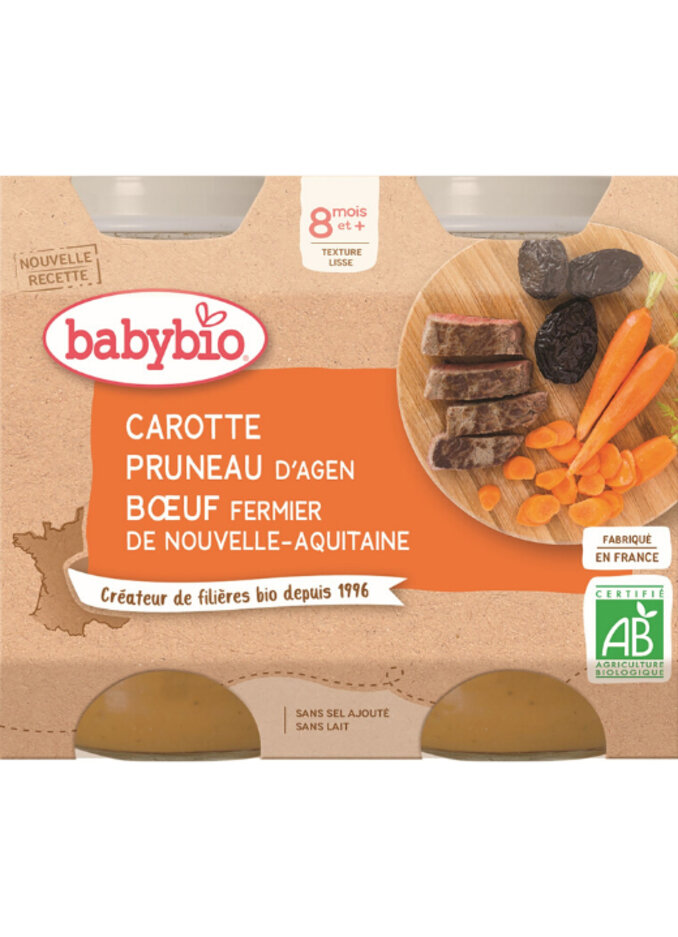 2xBABYBIO Menu mrkev a sušené švestky s hovězím masem 200 g Babybio