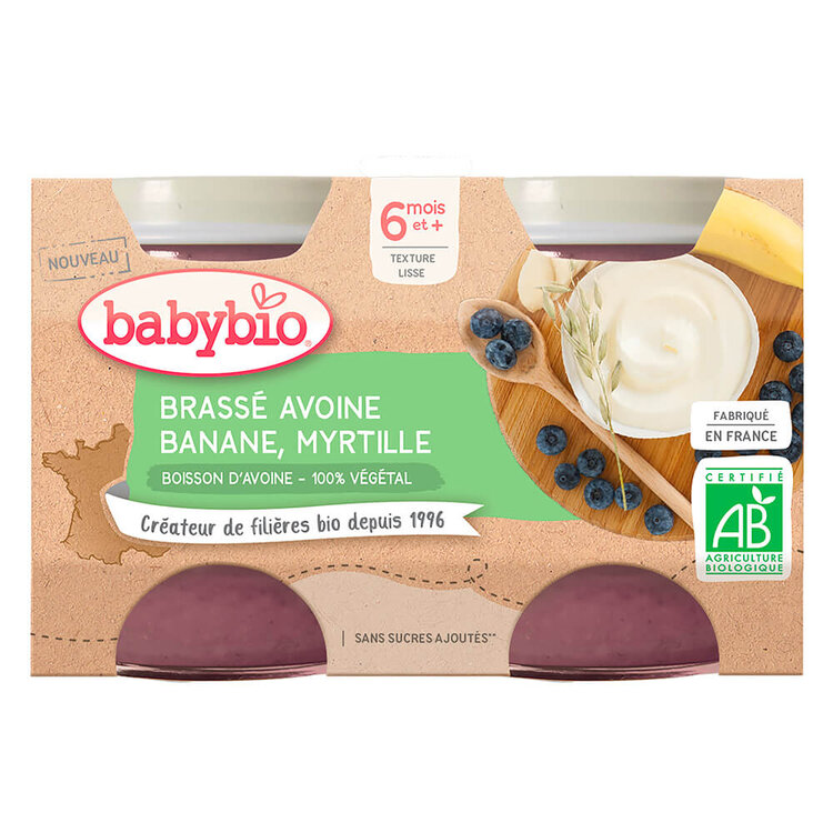 BABYBIO Brassé z ovesného mléka banán borůvka 2x 130 g Babybio