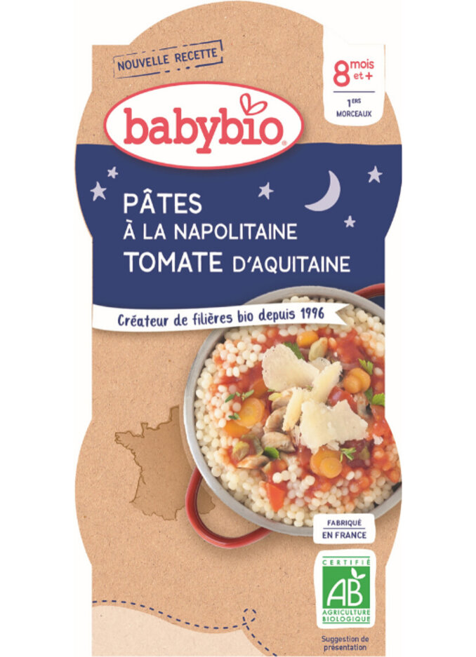 BABYBIO Večerní menu Neapolské těstoviny 2x 200 g Babybio