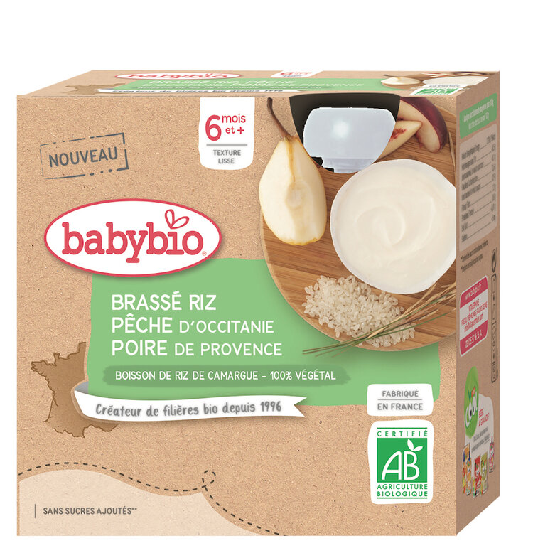 4x BABYBIO Rýžová kaše s broskví a hruškou 85 g Babybio